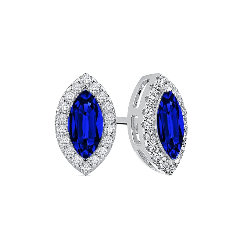 Auriya 14k Gold Lab Grown Gemstone Blue Sapphire Stud Earrings Marquise 0.25 to 5.00 ct. tw. Halo Push-Back
