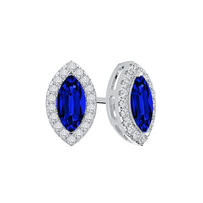 Auriya 14k Gold Lab Grown Gemstone Blue Sapphire Stud Earrings Marquise 0.25 to 5.00 ct. tw. Halo Push-Back