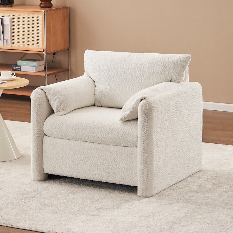GDFStudio - Chloe Comfy Chenille Sofa Couch - Modern Upholstered Sofa Set - Ivory White - Sofa Chair (Only)