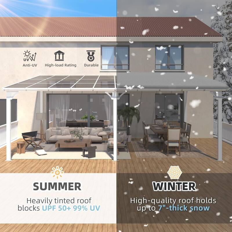 12x20ft Lean to Gazebo Hardtop Wall Mounted Gazebo