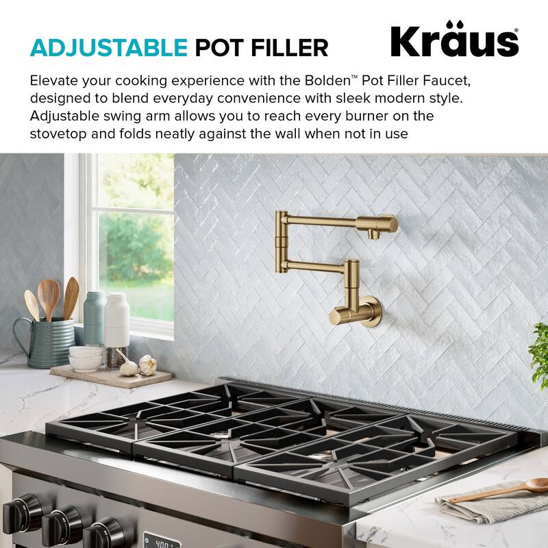 KRAUS Bolden 2 Handle Wall Mount Pot Filler Faucet w/ Retractable Arm