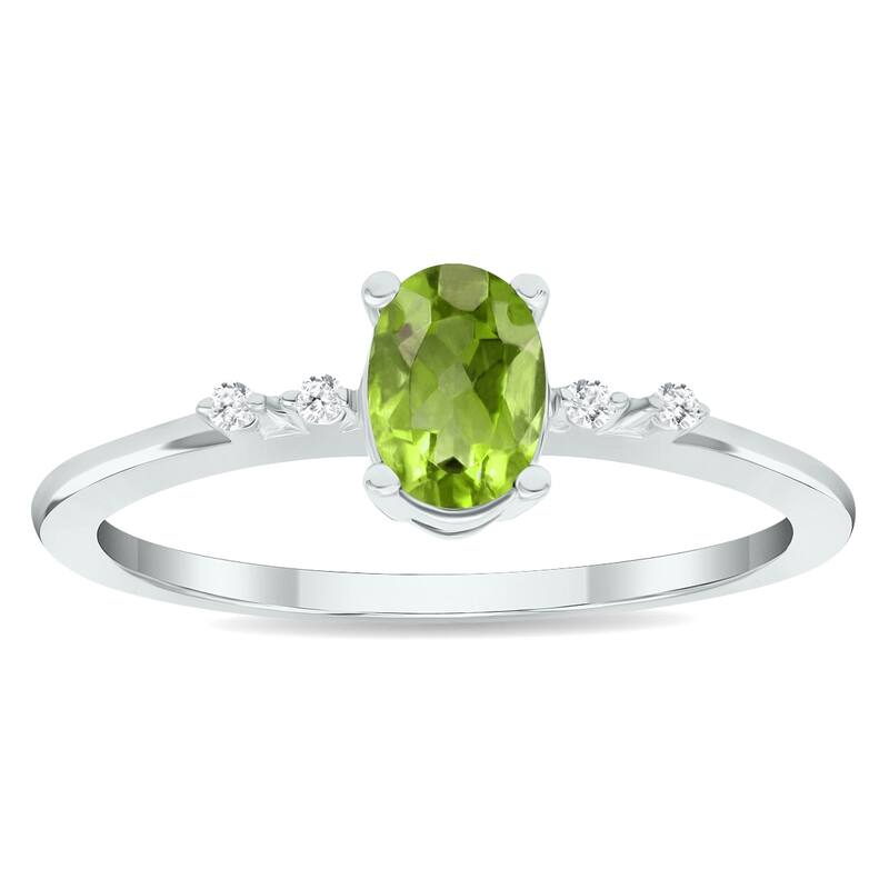 Women's Peridot and Diamond Sparkle Ring in 10K White Gold