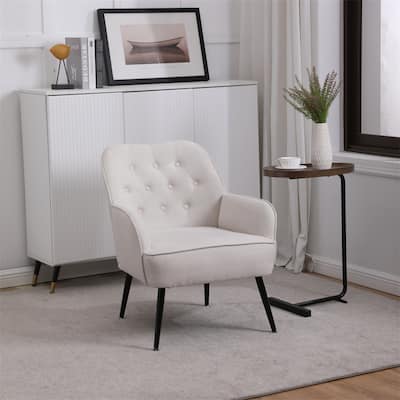 Modern Mid Century Chair Linen Sherpa Armchair