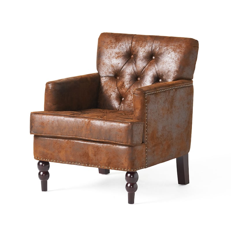Tufted Microfiber Club Chair with Nailhead Trim - Classic Design