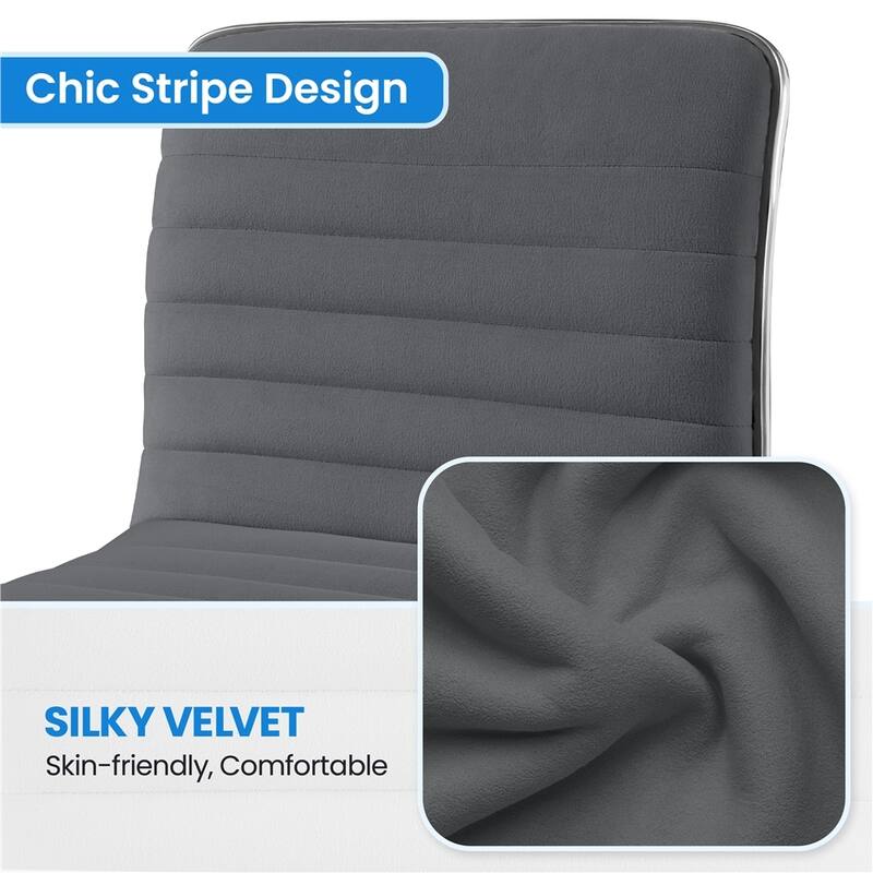Yaheetech Velvet Low Back Armless Desk Chair Office Chair with Wheels - 19″ L × 19″ W × (31-37)″ H