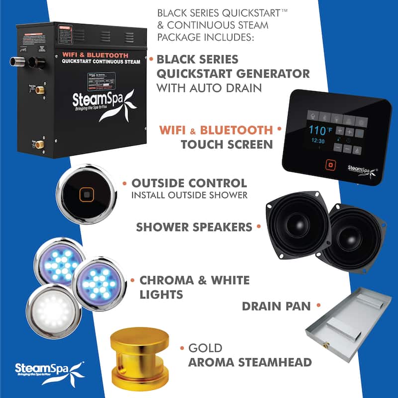 SteamSpa Black Series Bluetooth 7.5kW QuickStart Steam Bath Generator