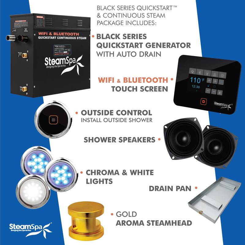 SteamSpa Black Series Bluetooth 9kW QuickStart Steam Bath Generator