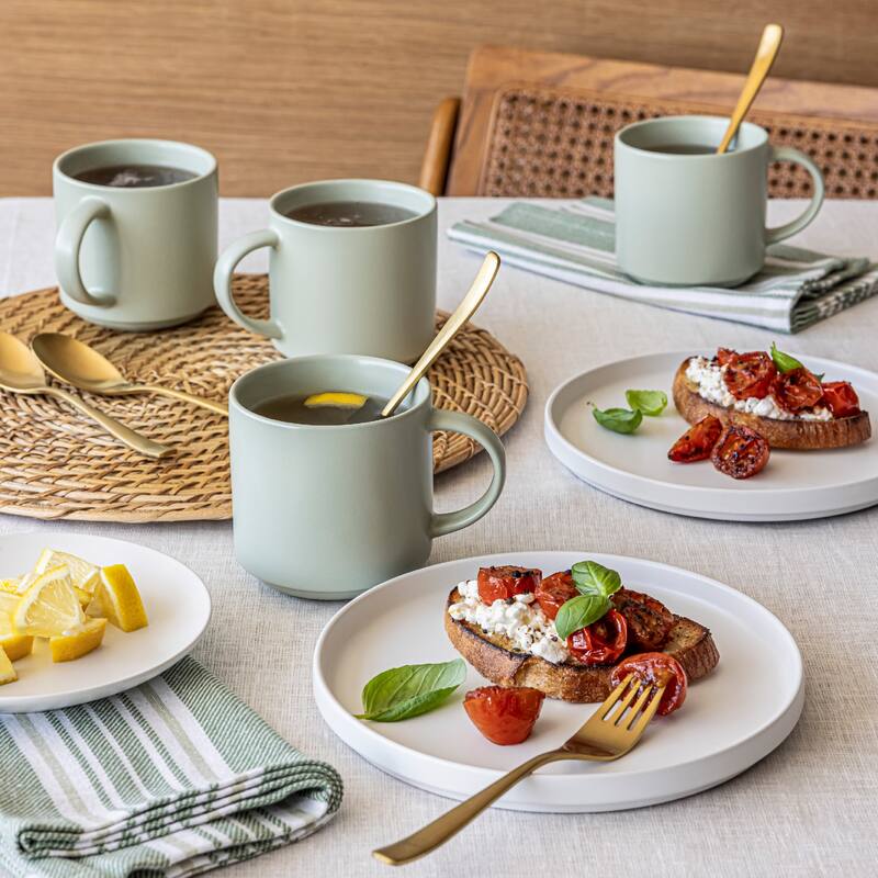 over&back Stackable 14oz Semi-Matte Stoneware Mugs, Set of 4