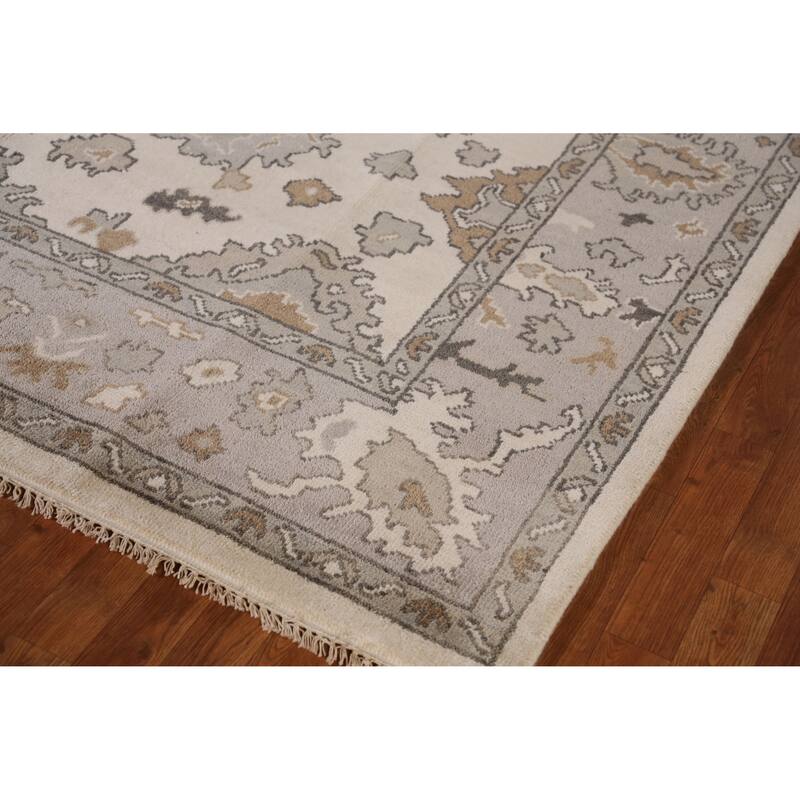 Ivory Oushak Indian Area Rug Hand-Knotted Wool Carpet - 8'1" x 9'11"