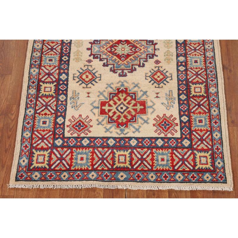 Geometric Kazak Rug Handmade Wool Carpet - 2'10" x 4'3"