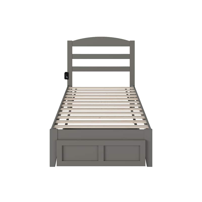 Twin Bed with Storage Drawer - Grey Platform Bed Frame - Modern Design
