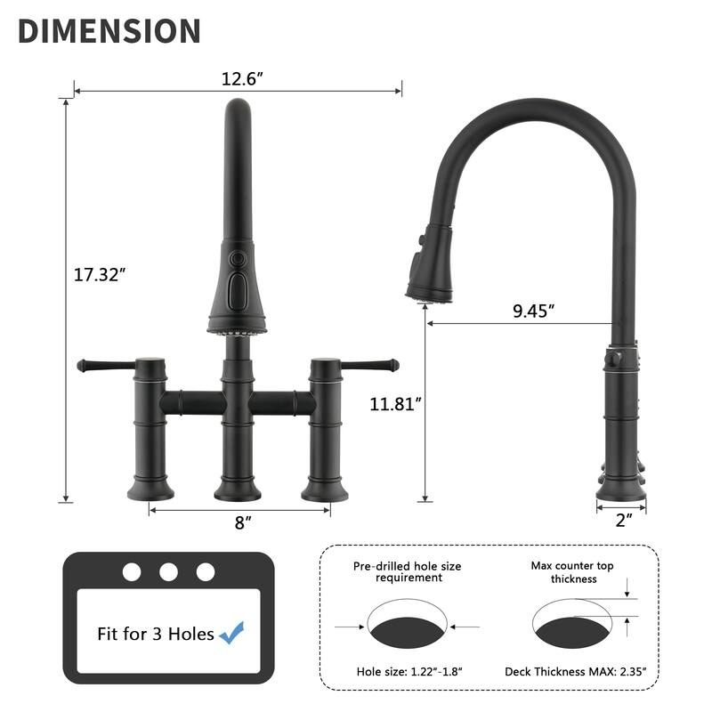 PROOX Traditional Kitchen Bridge Faucet Pulldown Sprayer
