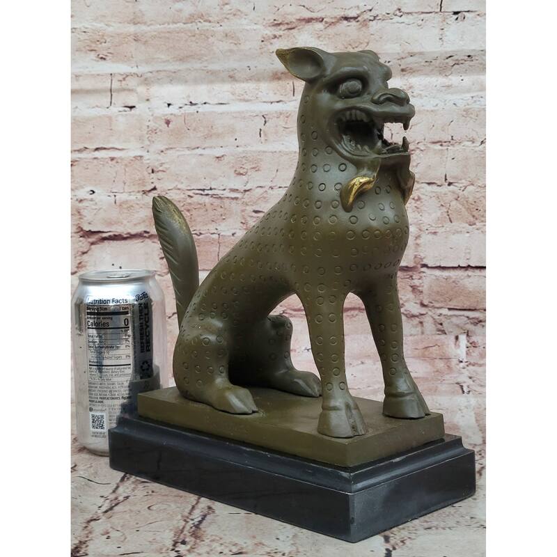 Asian Food Imitative Dog Imitative Lion Guardian Beast Bronze Sculpture On Marble Base
