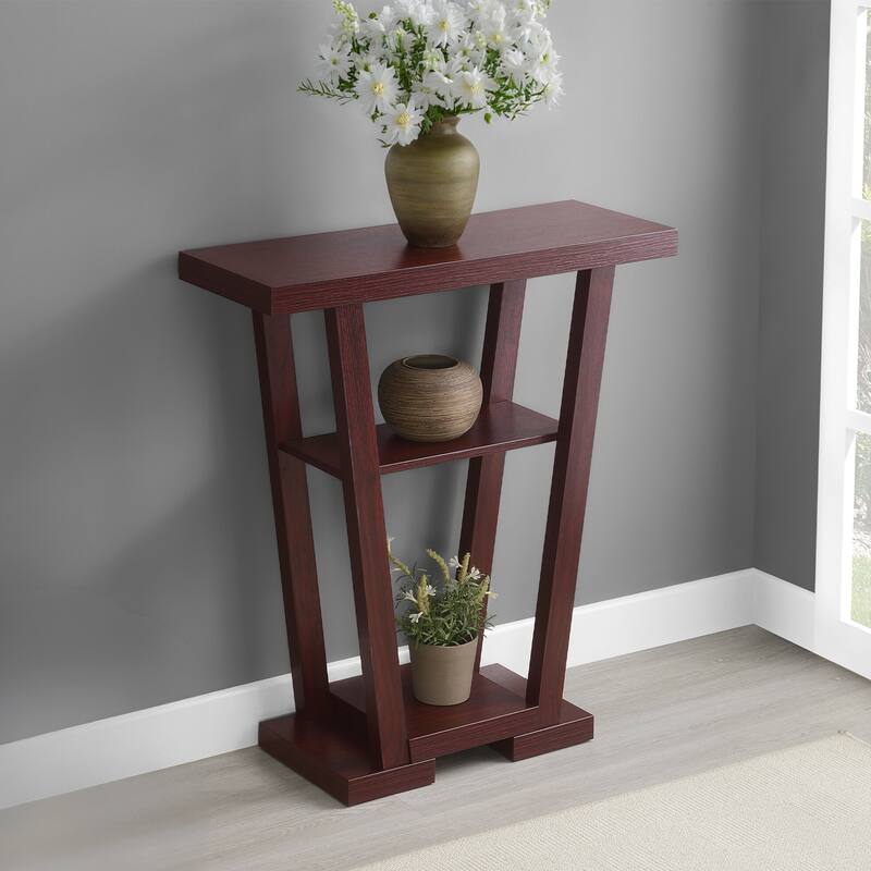 Convenience Concepts Newport V Console Table with Shelves - Mahogany
