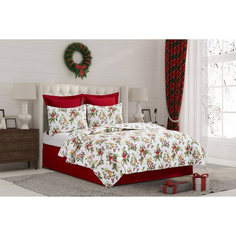 Ruby Cardinal Cotton Quilt Set - Reversible and Machine Washable