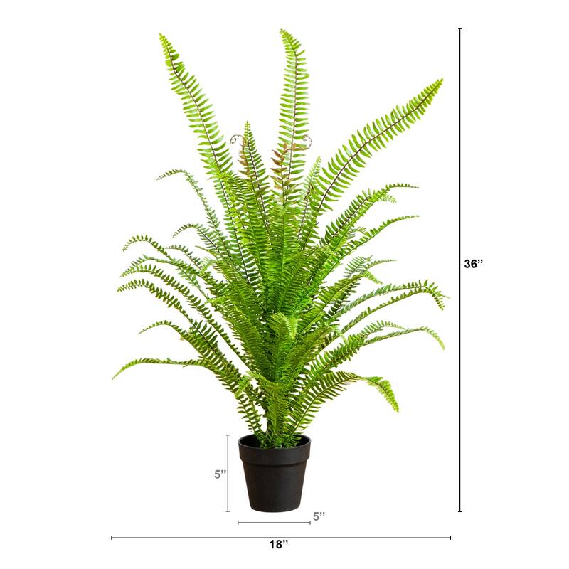 3-ft UV Resistant Artificial Boston Fern Potted Plant (Indoor/Outdoor) - Green