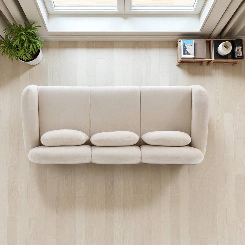 78" Modern Boucle Sofa, 3-Seater Upholstered Couch with Pillows, Curved Petal Design for Living Room Bedroom Office