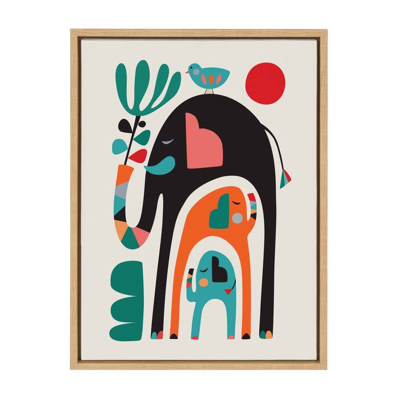 Kate and Laurel Sylvie Three Elephants Framed Canvas by Rachel Lee - 18x24 - Plastic - Natural