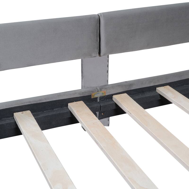 Twin Size Upholstered Daybed with Classic Stripe Headboard, Gray