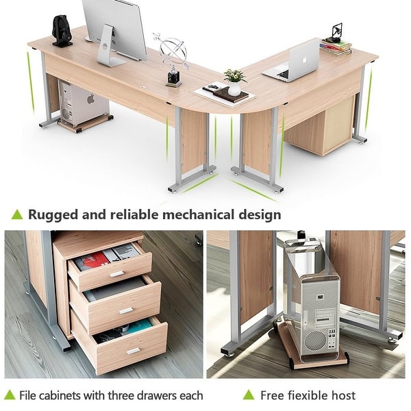 Shop 87 Large Reversible Modern L Shaped Desk With Cabinet