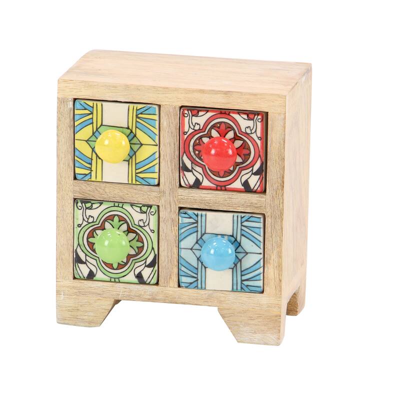 Square White Lattice-Patterned 4-Drawer Ceramic Jewelry Box