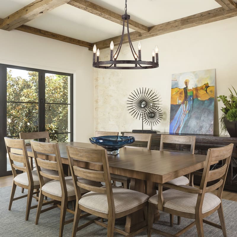 8-Light W23.6" x H82.67" Vintage Rustic Wagon Wheel Chandelier for Living Room