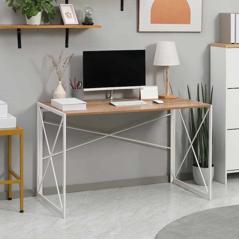 HOMCOM Folding Computer Desk, 47.25"W Home Office Writing Desk with Metal Frame - Natural