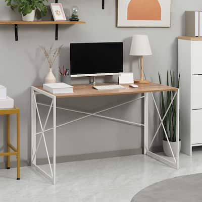 HOMCOM Folding Computer Desk, 47.25"W Home Office Writing Desk with Metal Frame