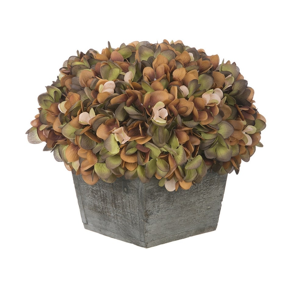Faux Hydrangea in Grey Washed Wood Cube Planter