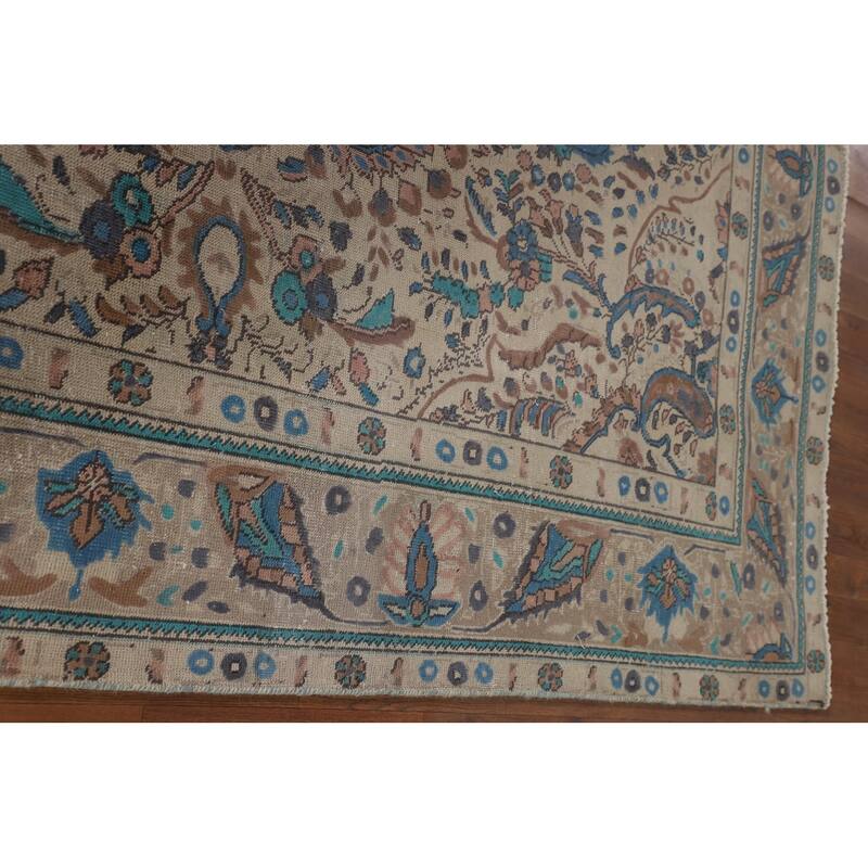 Over-Dyed Tabriz Persian Vintage Area Rug Handmade Beige Wool Carpet - 6'9"x 9'1"