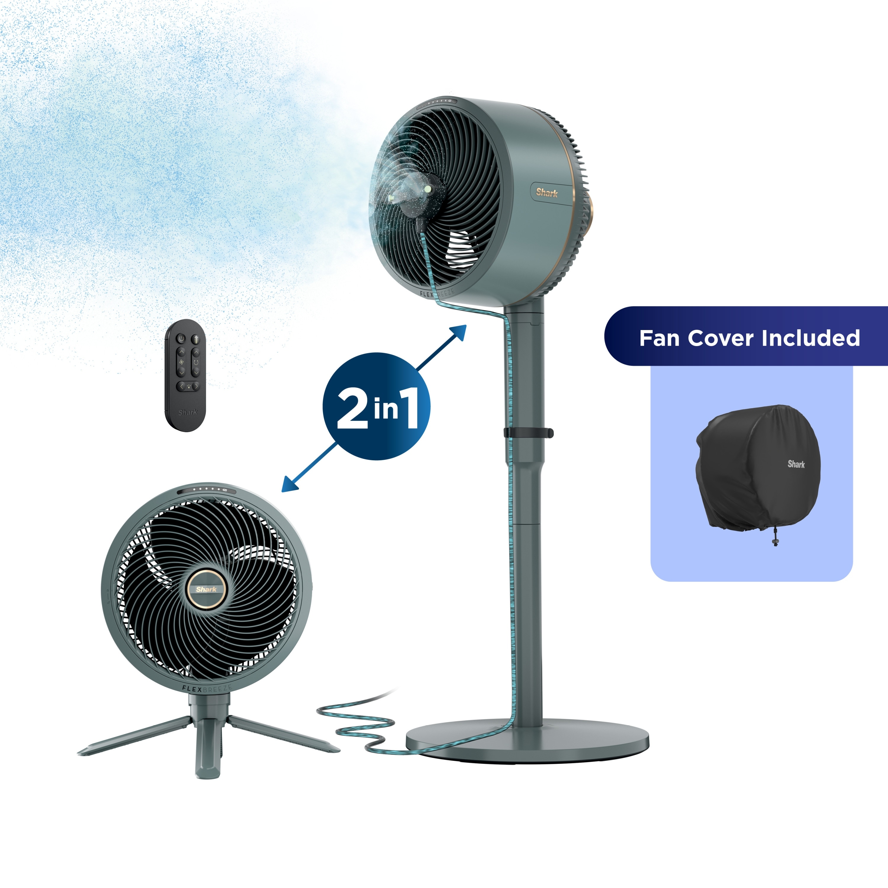 Shark FlexBreeze Outdoor & Indoor Fan with InstaCool Misting Attachment. Portable, Quiet, Powerful