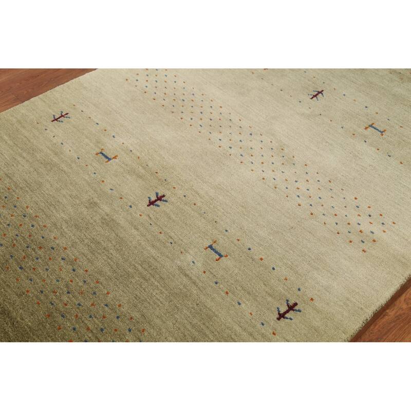 Green Gabbeh Accent Rug Hand-Knotted Wool Carpet - 4'0"x 5'11"