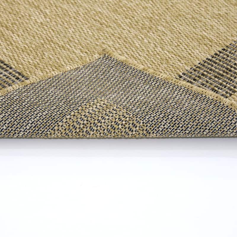 Indoor/Outdoor Area Rug/ Runner/ Doormat- Natural & Black & Red & Taupe Color -Machine Washable, Weather and UV Resistant-Azelia