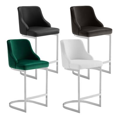 25.8'' Upholstered Velvet/Leather Counter Height Bar Stool