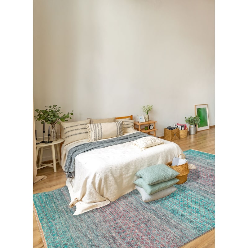ECARPETGALLERY Hand-knotted Silk Shadow Cyan, Purple Wool Rug - 5' 10" x 8' 10"