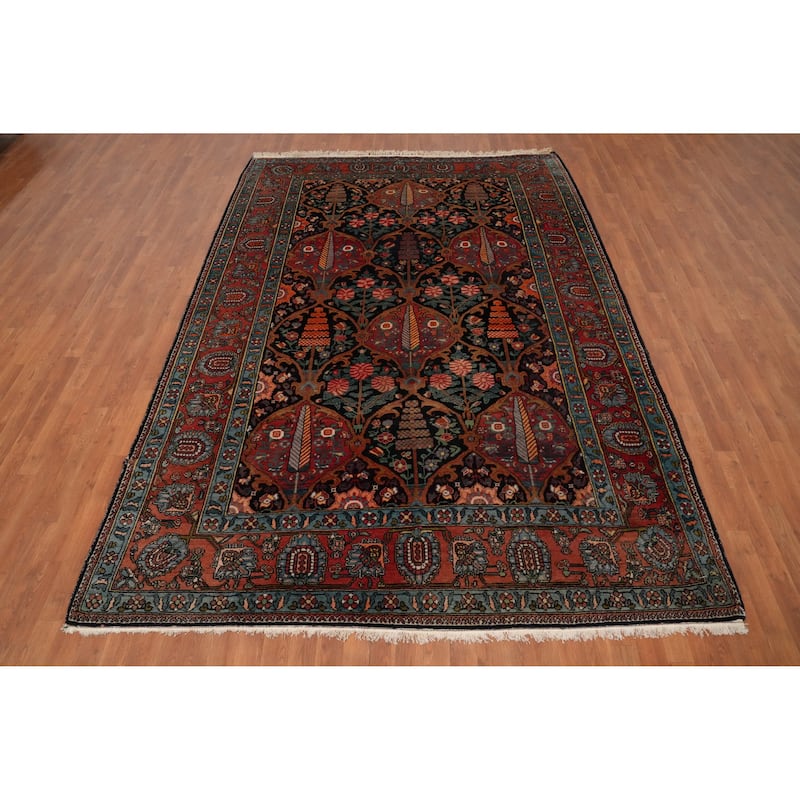Hand Knotted Oriental 100% Wool Carpet Traditional Floral Navy Blue & Blues Bakhtiari Area Rug - 10' 7'' X 7' 3''