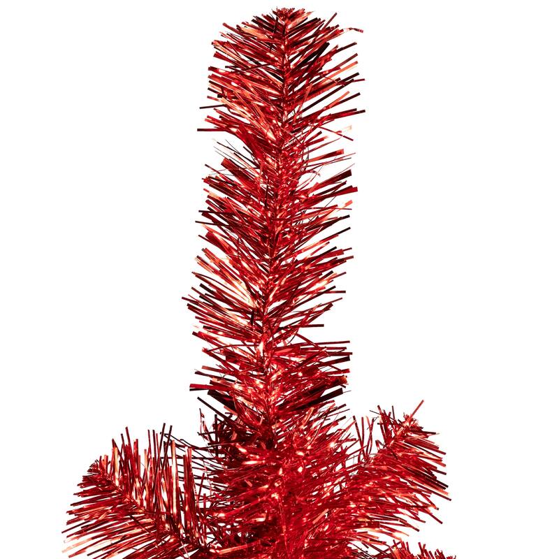 Artificial Tinsel Christmas Tree - 6' - Red - Unlit - 6 Foot