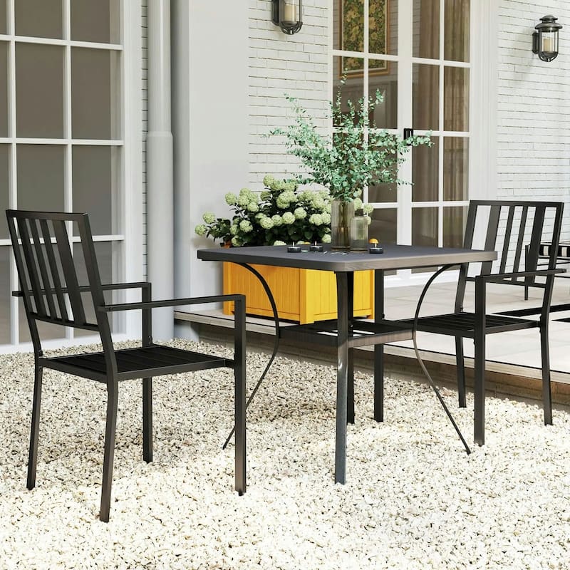 Patio Dining Chairs with Metal Slatted Design
