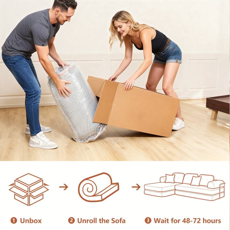 104" Boneless Sofa,Sectional Compressed Couch with Chaise, Deep Seat Modular Sectional Sofa