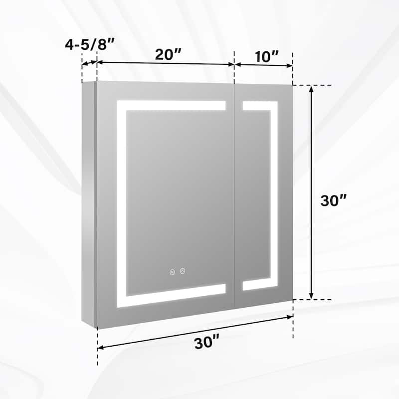 30" H Recessed or Surface LED Mirror Cabinet with Adjustable Glass Shelves,Defogger, Dimmer And Outlets & USB Ports