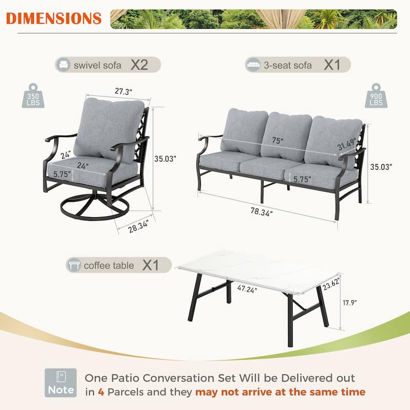 MAISON ARTS 4/5-Piece Patio Conversation Sets, Sofa Set with 2 xSingle Sofa Chairs, 1 x 3-seater Sofa and Coffee Table/Ottomans