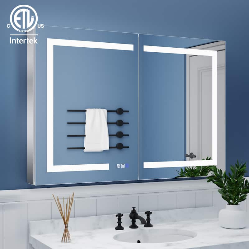 ExBrite 36" x 30" LED Lighted Bathroom Medicine Cabinet with Mirror,Recessed or Surface Mount,Defog