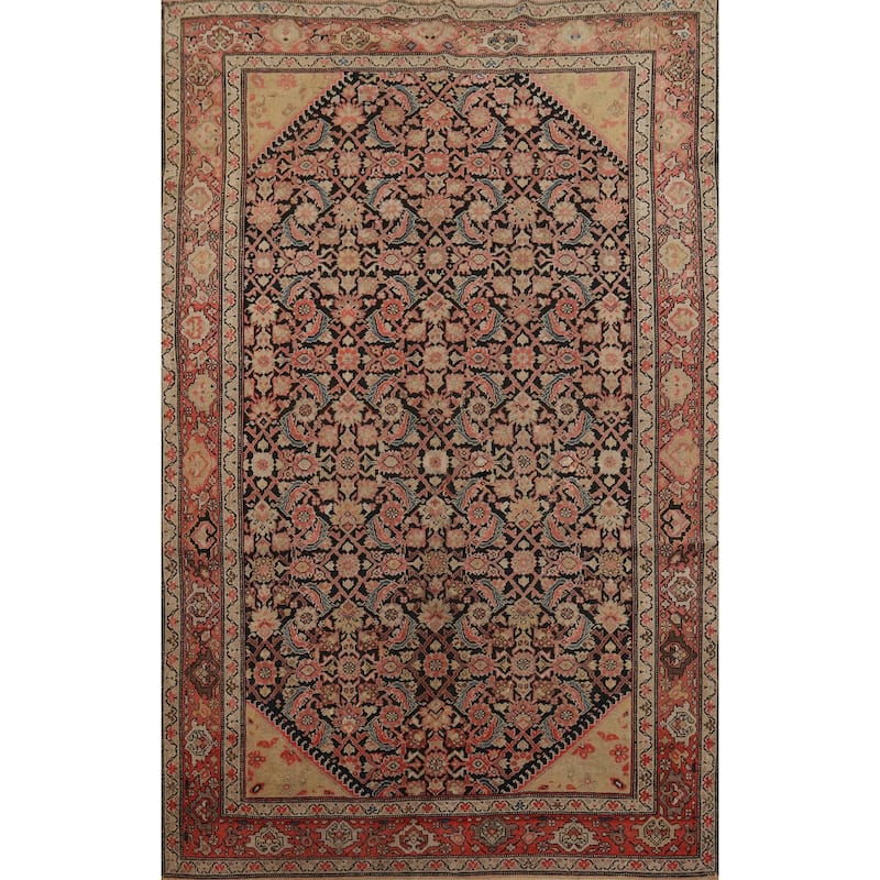 Hand Knotted Oriental 100% Wool Carpet Traditional Geometric Black Malayer Area Rug - 6' 5'' X 4' 5''
