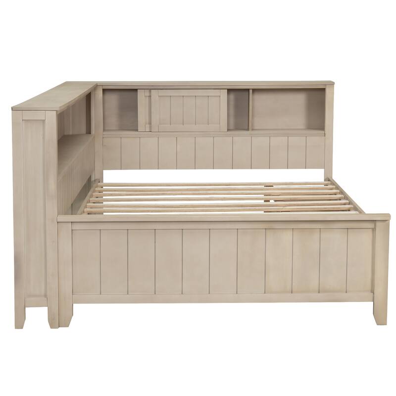 Sturdy Wood Platform Frame Daybed with Storage Shelves and 3 Drawers, Space-Saving Design for Bedroom or Guest Room
