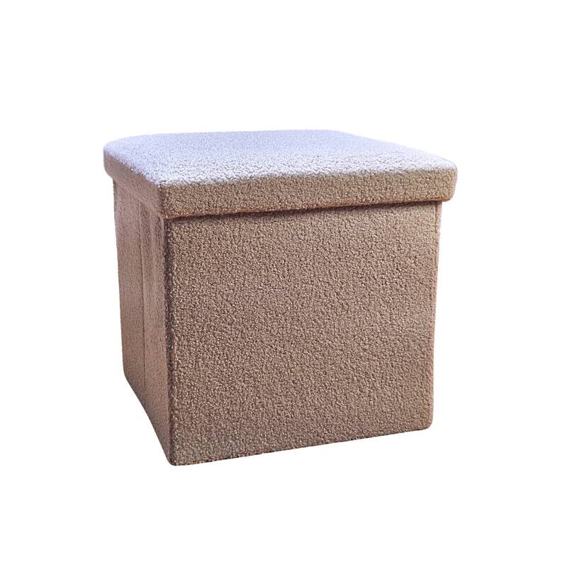 HomeRoots 15" White Boucle Cube Storage Ottoman