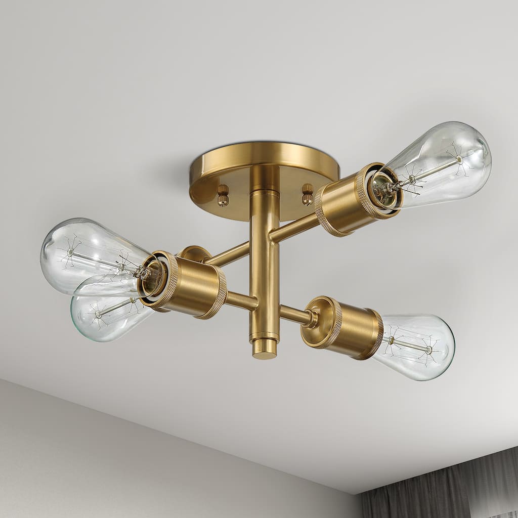 Raleni Retro 4-Light Semi-Flush Mount Ceiling Fixture - Gold Brass