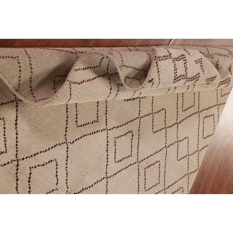Hand Knotted Oriental 100% Wool Carpet Modern Geometric Beige & Ivories Moroccan Area Rug - 8' 0'' X 5' 0''