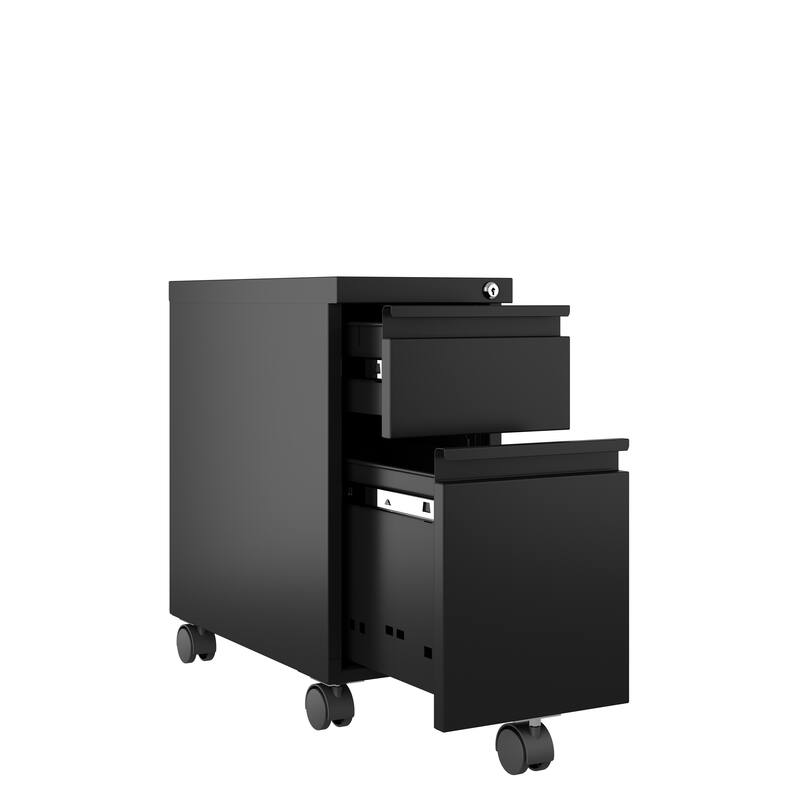 Hirsh 20-inch Deep Mobile Zip Pedestal 2-Drawer Box/File with Full Width Pull, Black