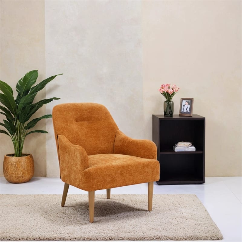 Chenille Armchair,Modern Style Accent Chair w/Wood Legs,Comfy Design