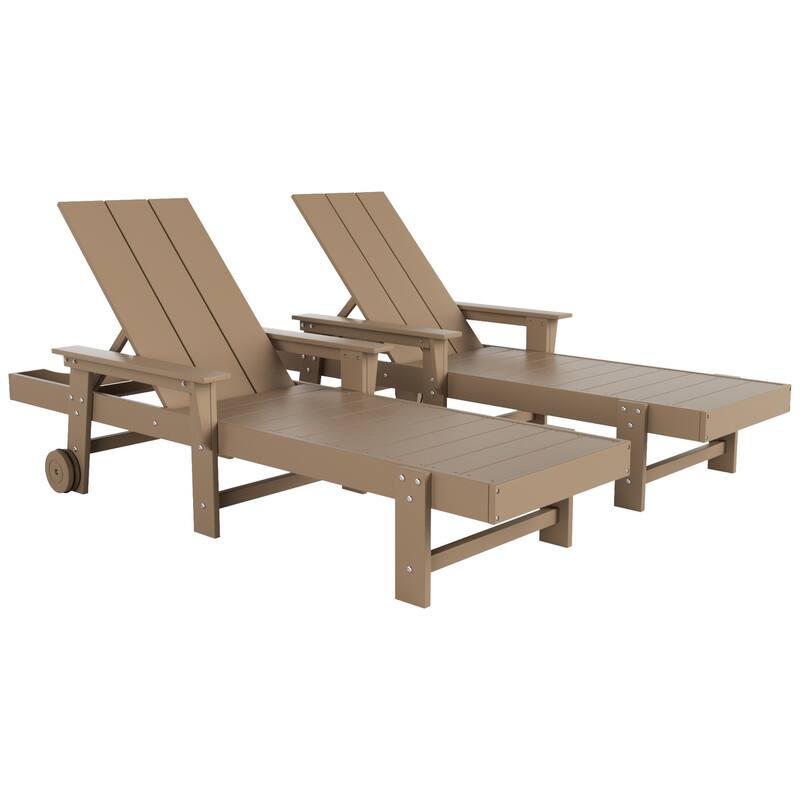 Polytrends Shoreside Modern Poly Reclining Eco-Friendly All Weather Chaise Lounge With Arms & Wheels (Set Of 2)